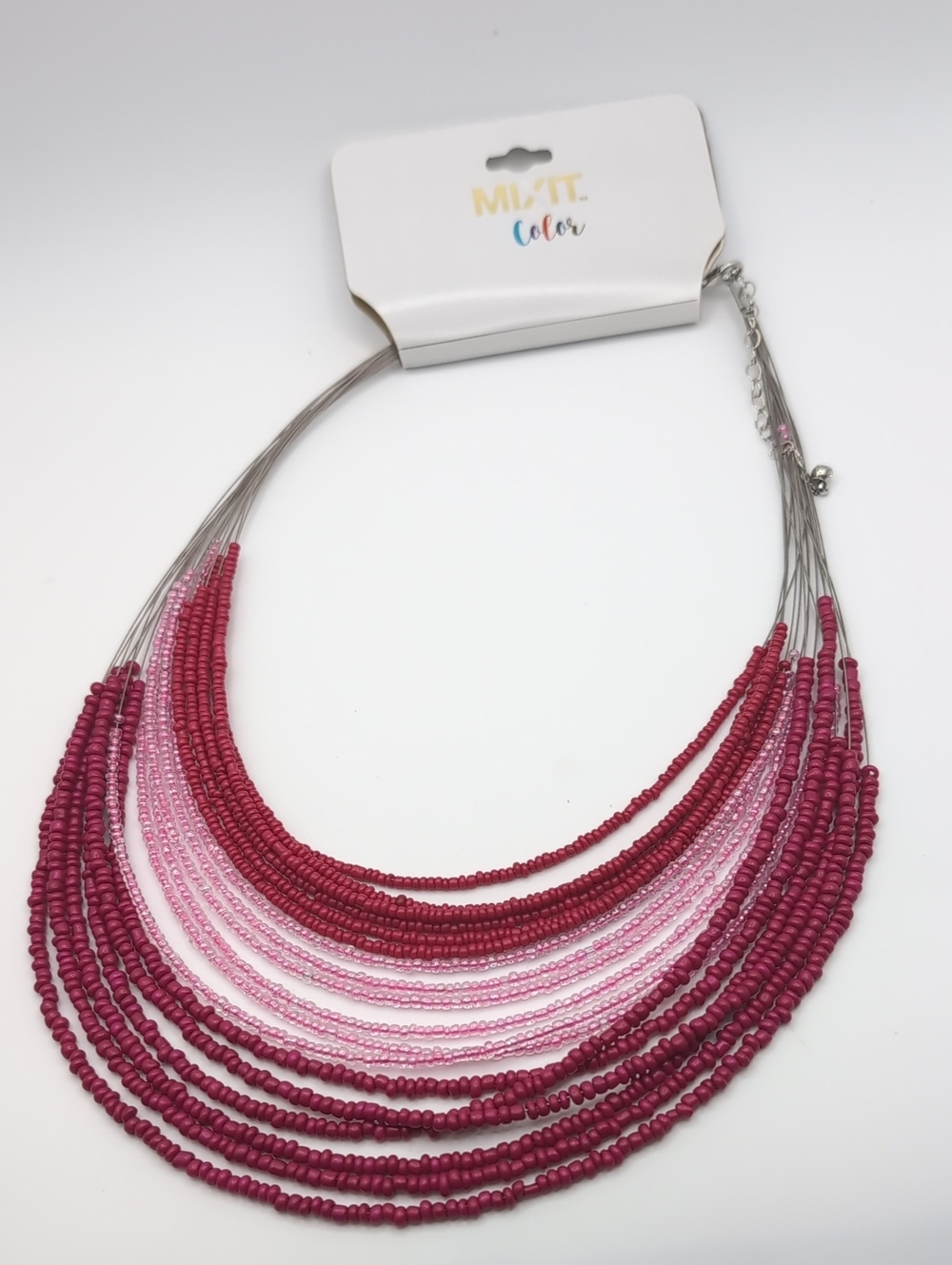 Boho Multi-Strand Seed Bead Ombre Pinks Layered Bib Necklace By Mixit NWT